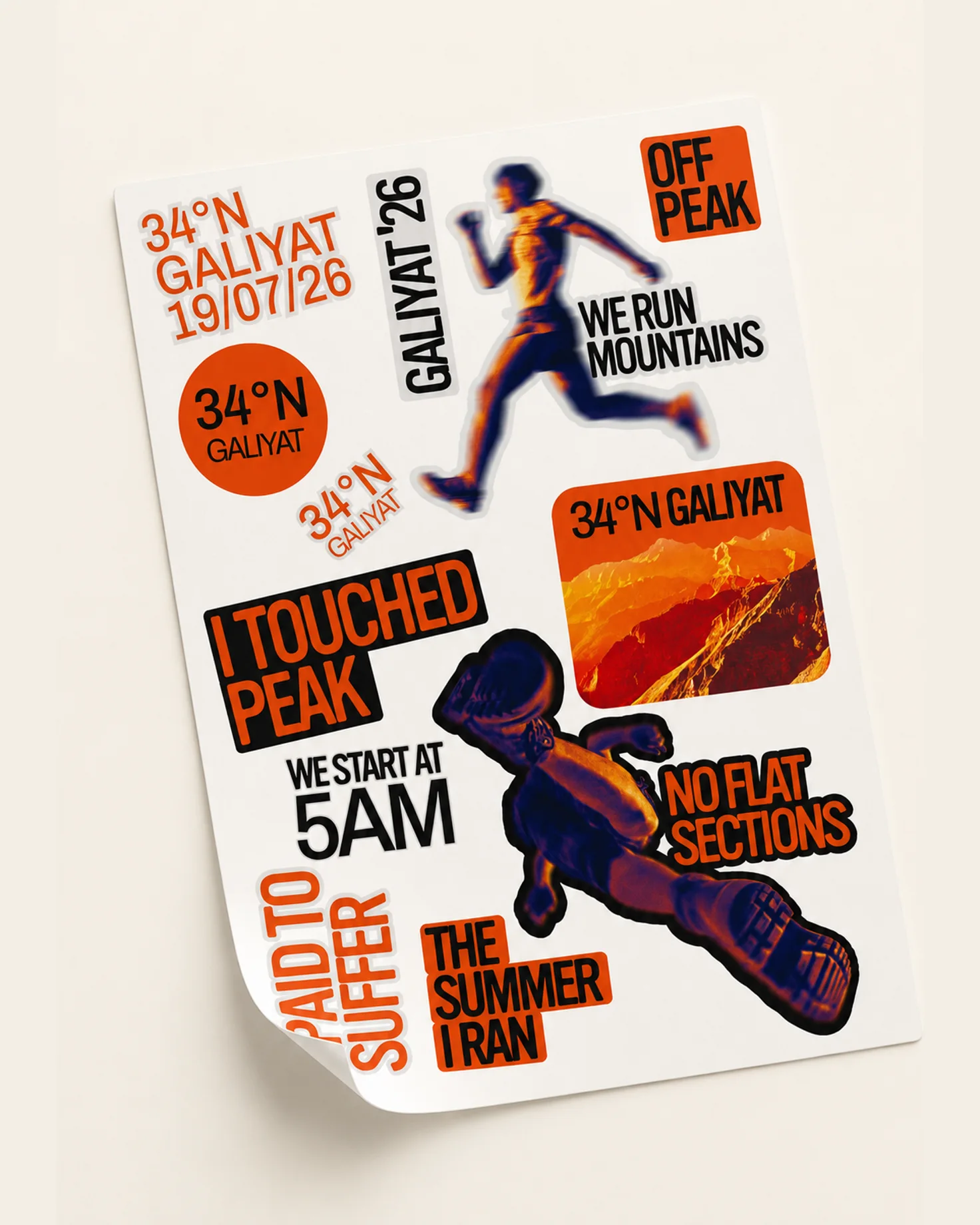 The Galiyat sticker sheet photographed on a cream surface