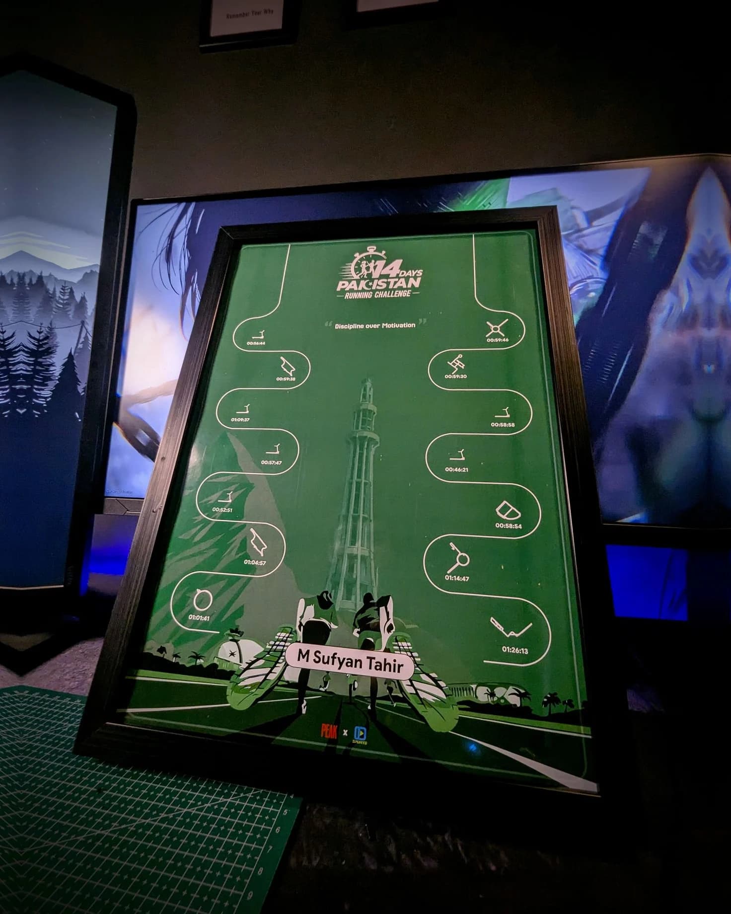 A finished ODSports challenge frame for M Sufyan Tahir in the Peak studio
