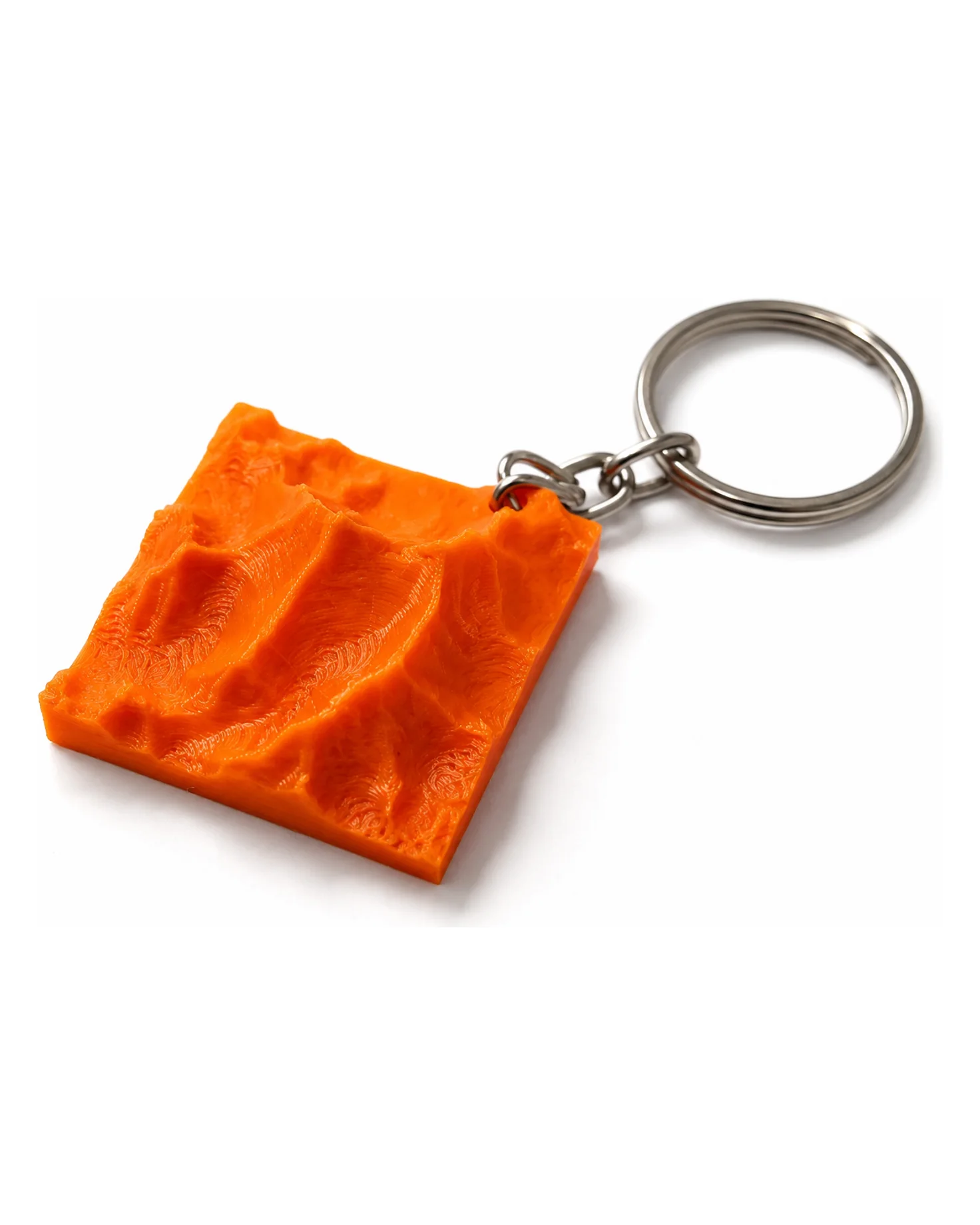 Peak Orange terrain keychain on a split ring